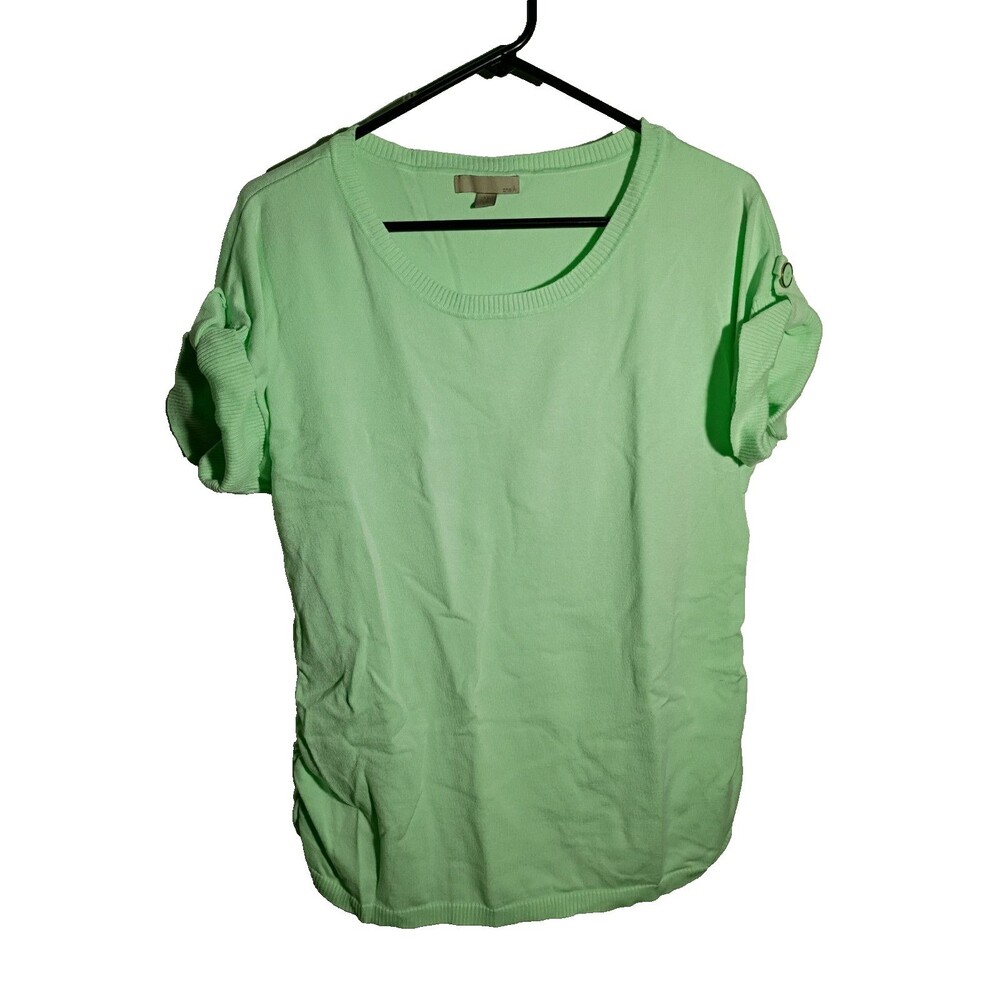 One A Woman XL Shirt Sleeve Green Tunic Runched Side Knit Top Casual Comfort